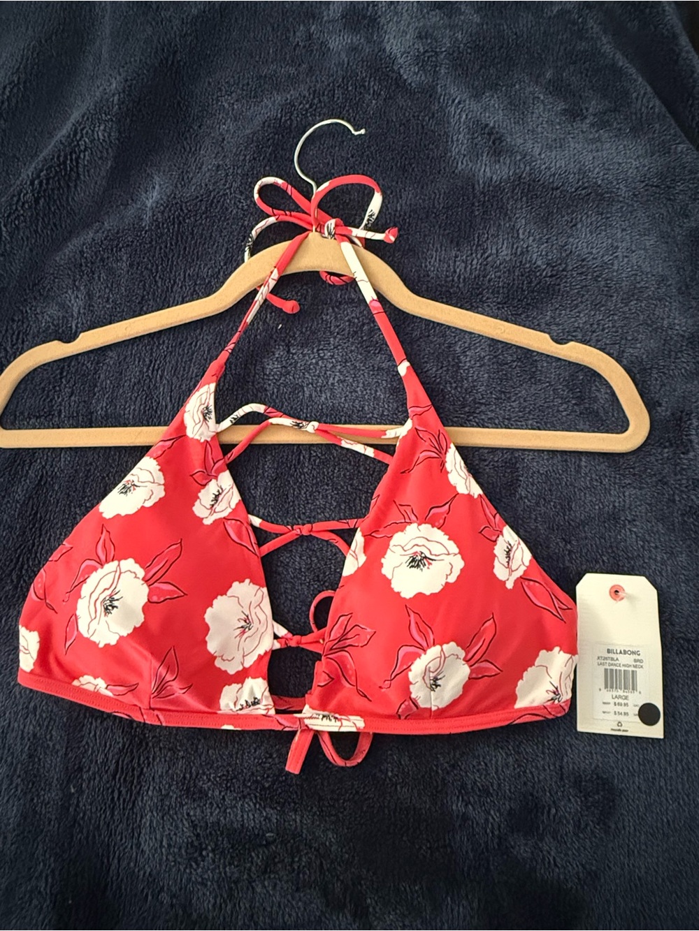 Billabong Red and White High Neck Bikini Top